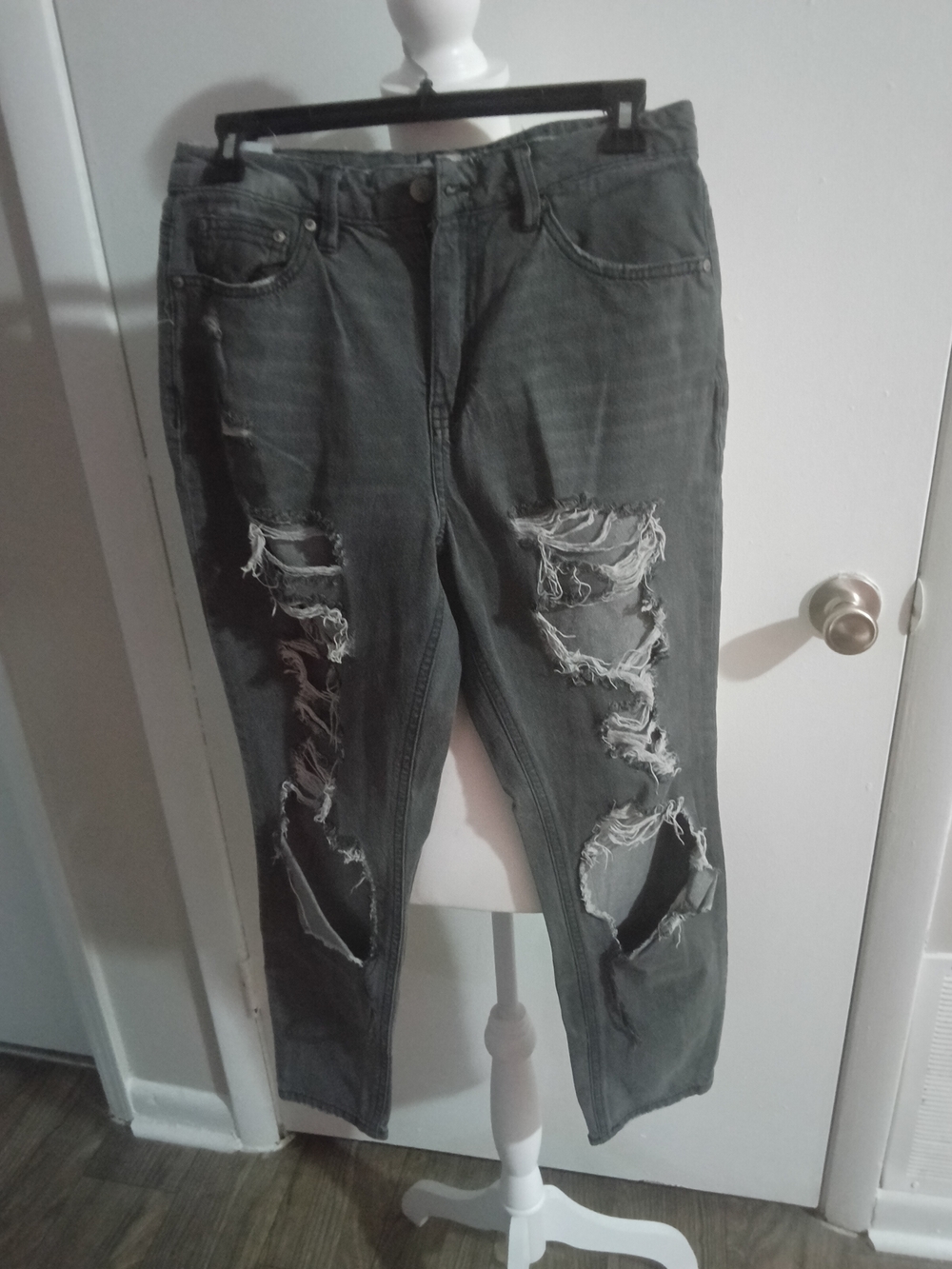 Almost Famous Distressed Charcoal Gray Boyfriend Jeans